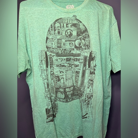 Graphic Tee Star Wars T-Shirt R2 D2 Green Movie Scenes Mens XL - Picture 2 of 4